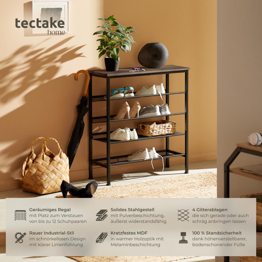 Tectake Schuhregal Bournemouth Industrial Style Holz und Stahl  