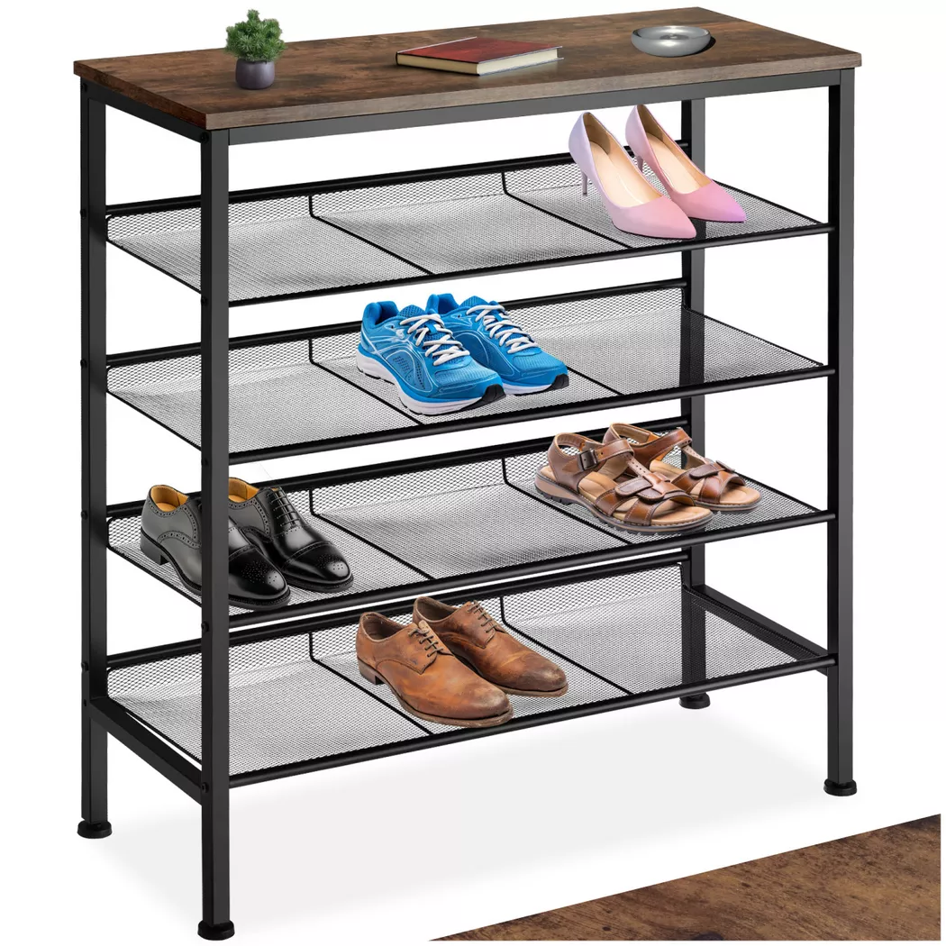 Tectake - Schuhregal Bournemouth Industrial Style Holz und Stahl, 86cm, Braun