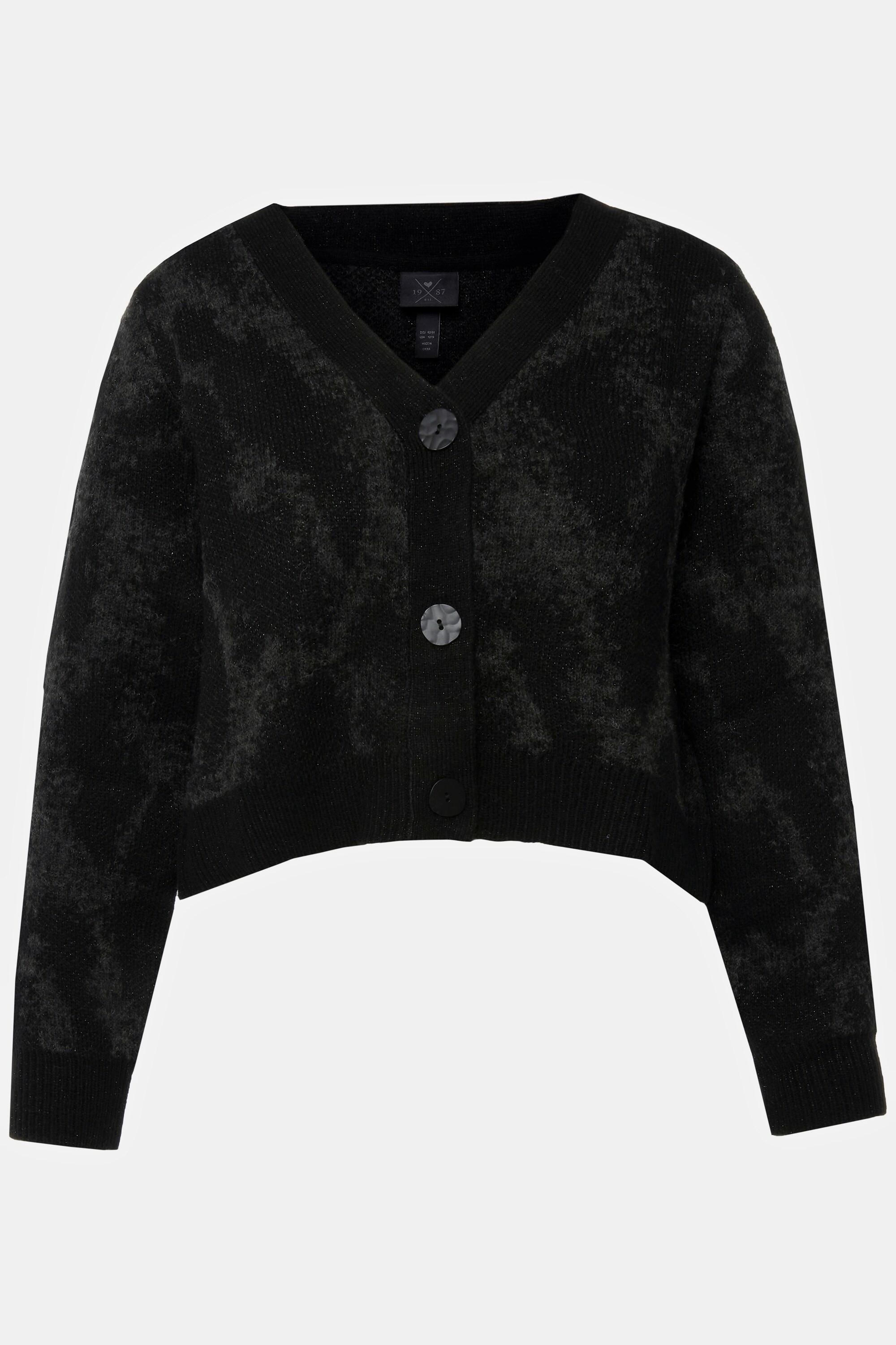 Ulla Popken  Strickjacke, Jacquard-Animalmuster, V-Ausschnitt 