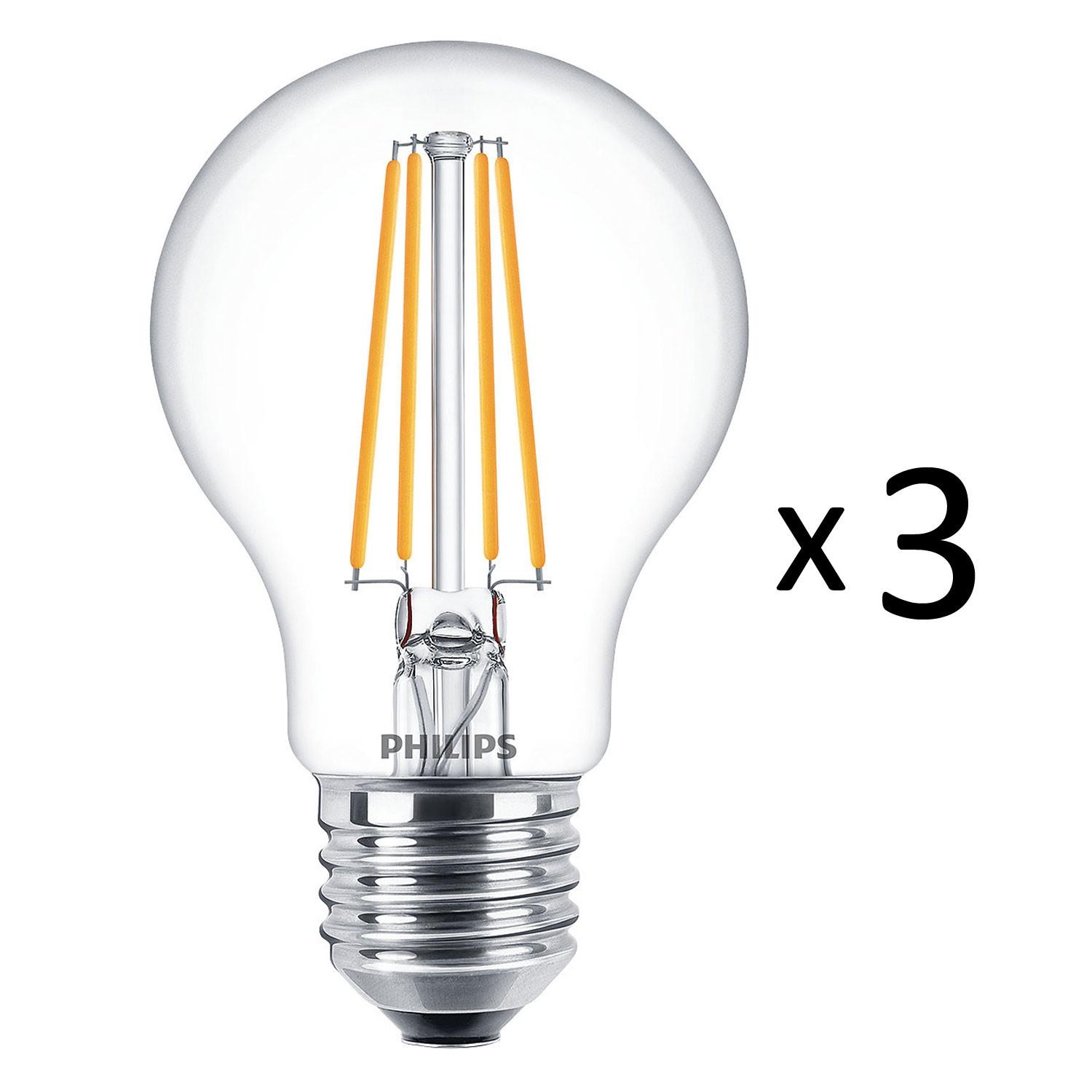 PHILIPS Pack de 3 LED E27 Normal Claire 60W 806lm  