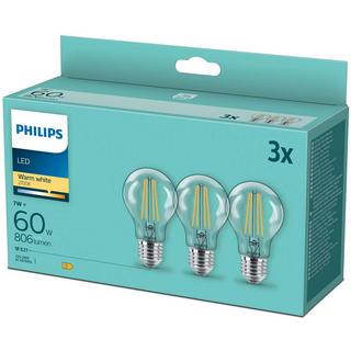 PHILIPS Pack de 3 LED E27 Normal Claire 60W 806lm  