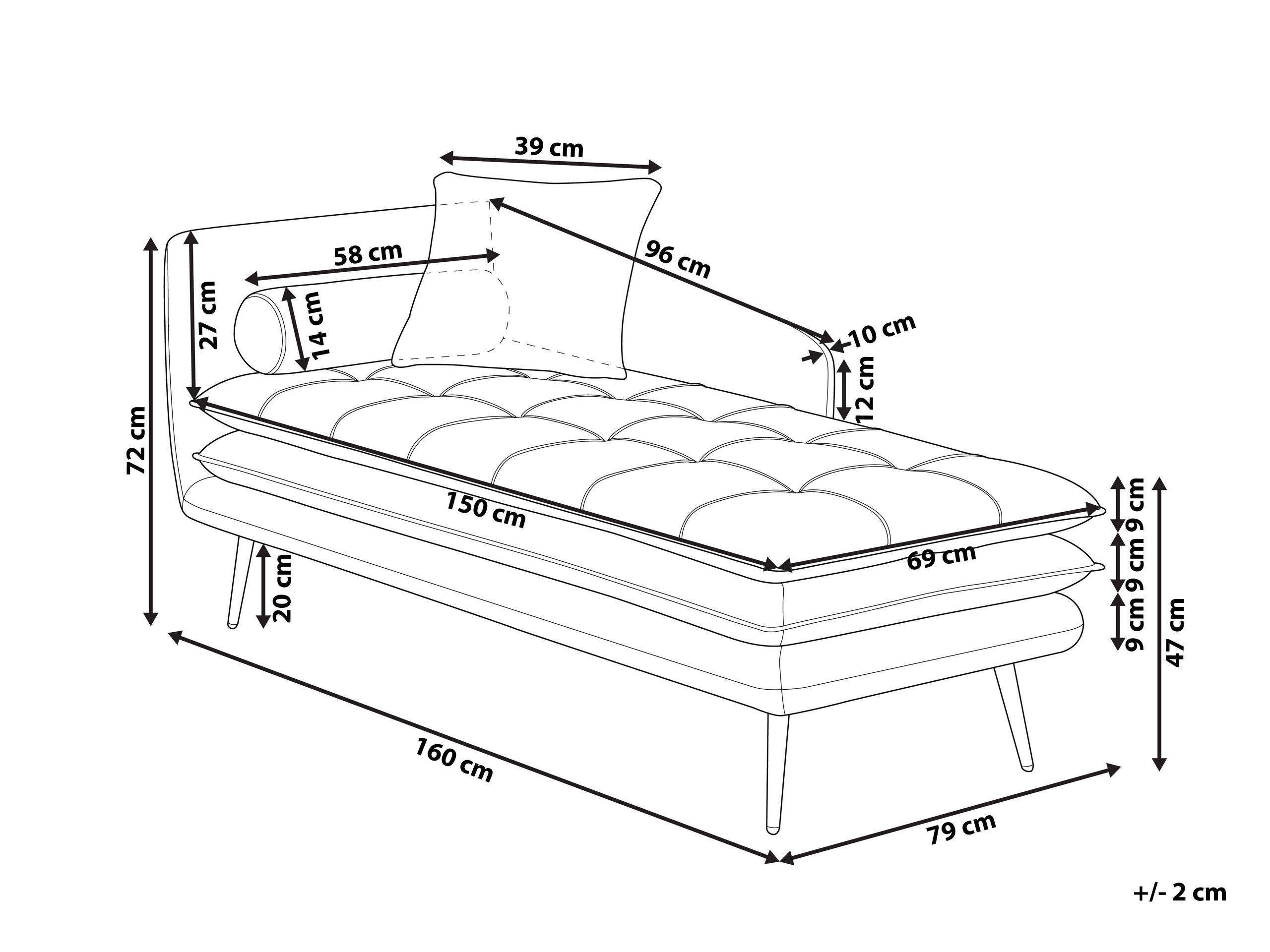 Beliani Chaise longue côté gauche en Velours Glamour GONESSE  