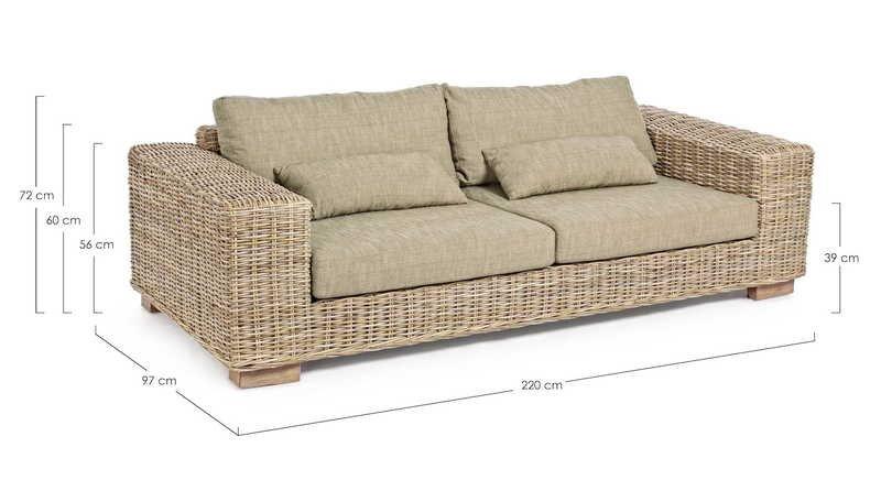 mutoni Gartensofa Rattan mit Kissen Leandro (3-4 Sitzer)  