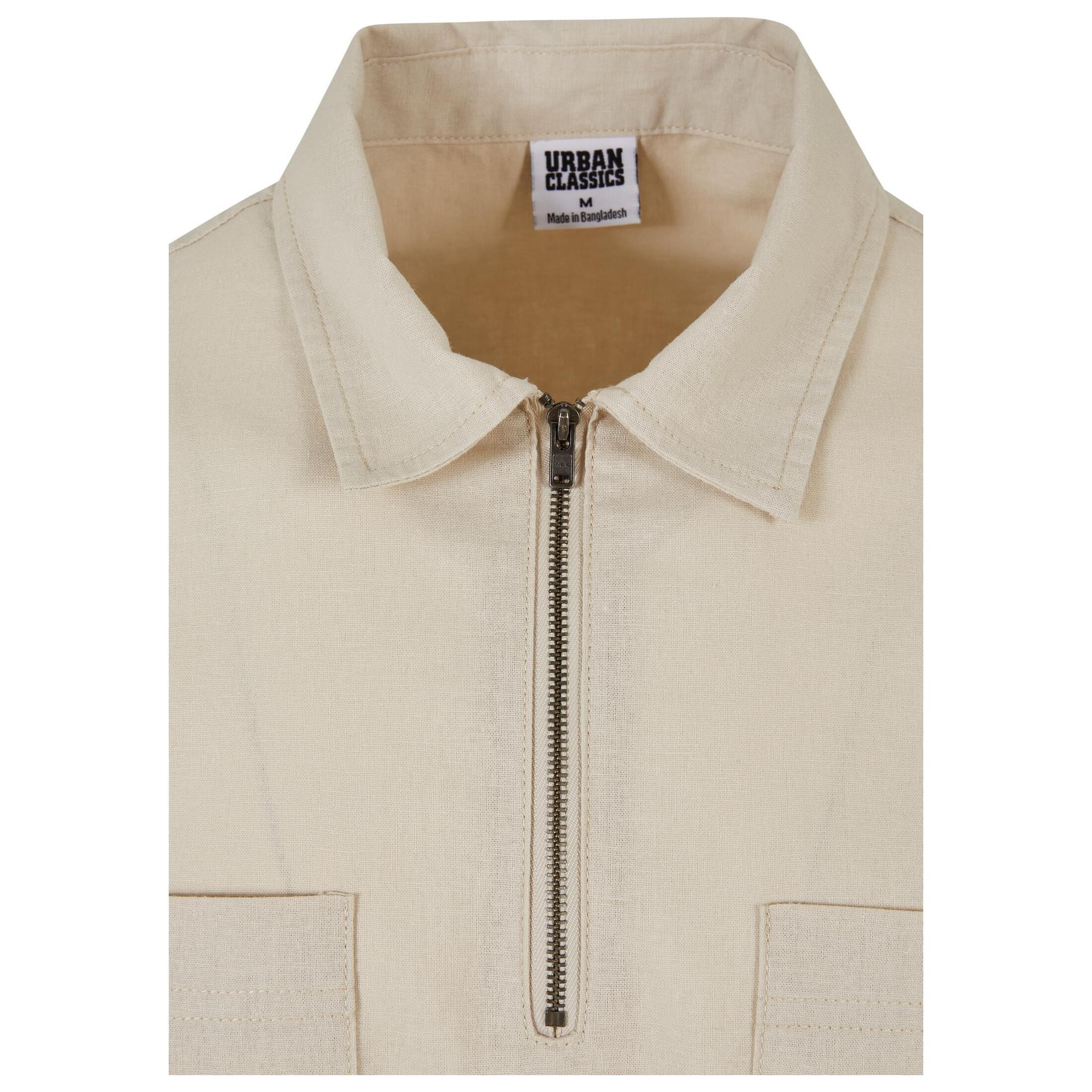 URBAN CLASSICS Baumwoll Leinen Halb Reissverschluss Hemd  