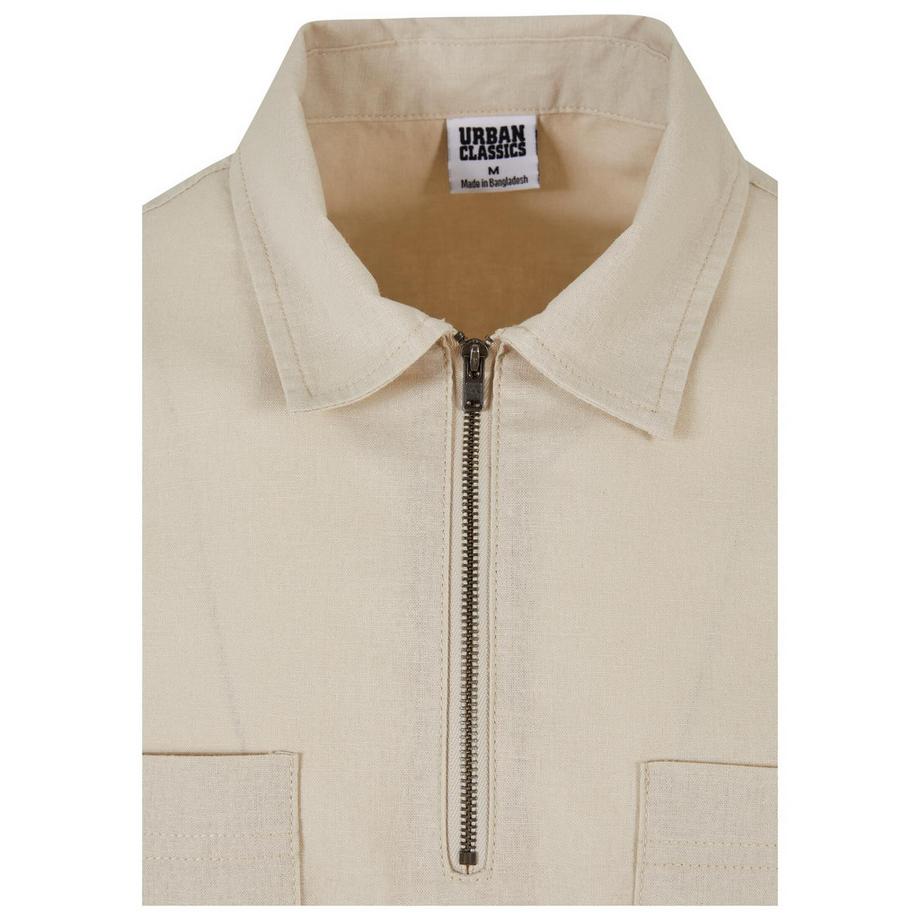 URBAN CLASSICS Baumwoll Leinen Halb Reissverschluss Hemd  