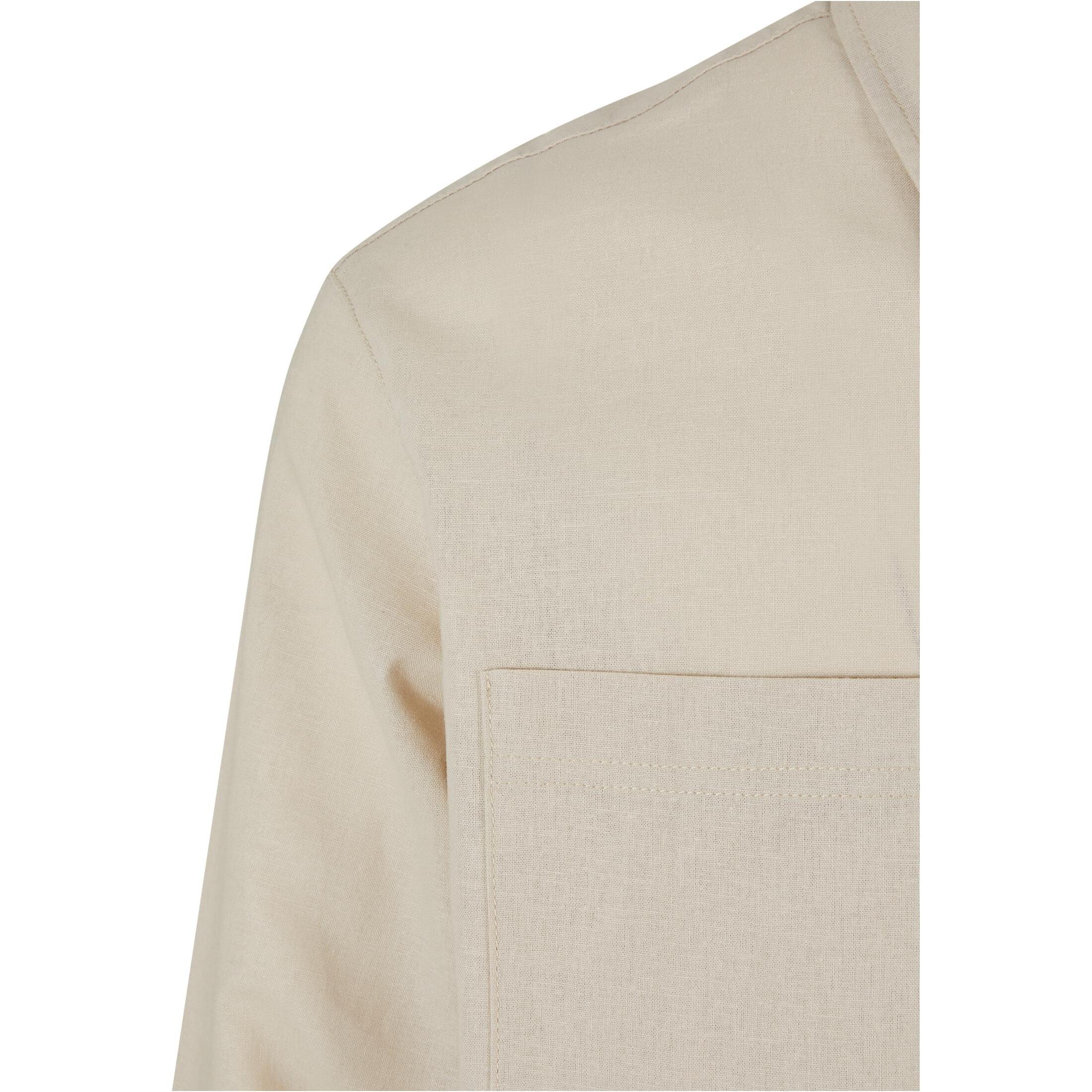 URBAN CLASSICS Baumwoll Leinen Halb Reissverschluss Hemd  