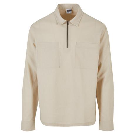 URBAN CLASSICS Baumwoll Leinen Halb Reissverschluss Hemd  