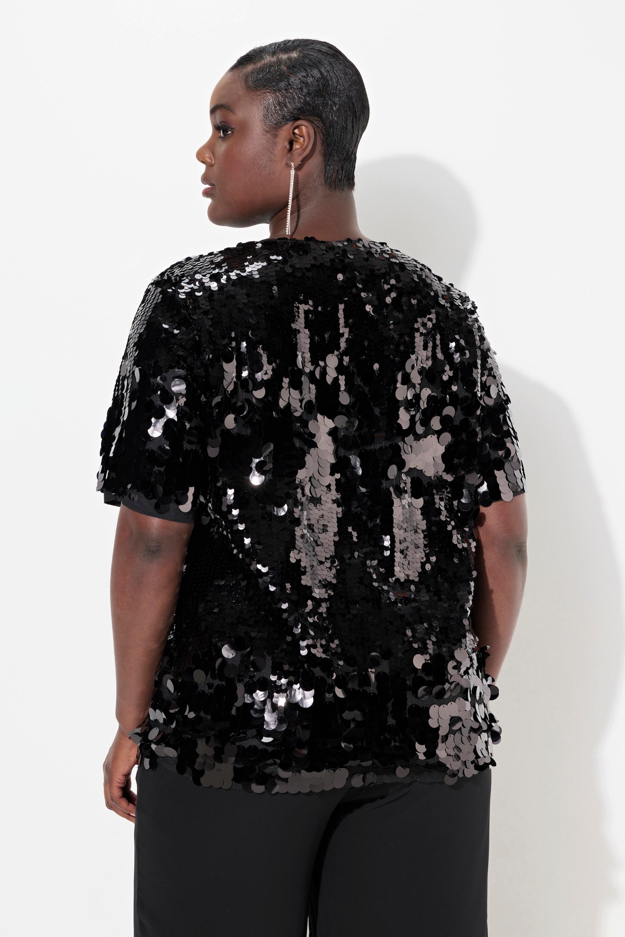 Ulla Popken Maglia Paillettes Girocollo Mezze Maniche  