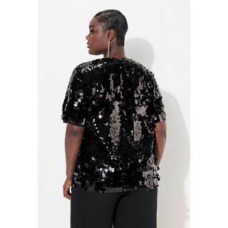 Ulla Popken  Blouse à paillettes, col rond et manches courtes 