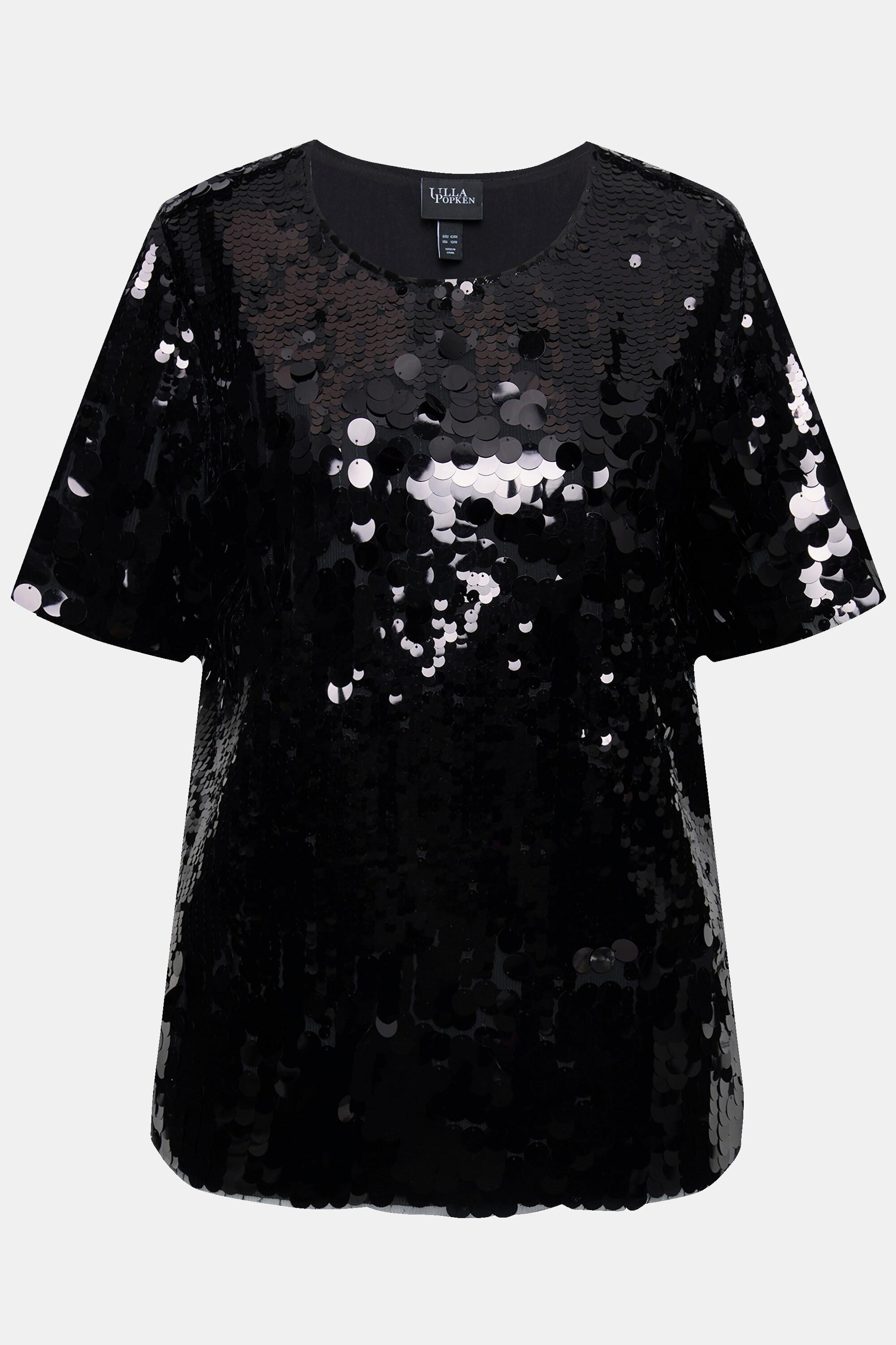 Ulla Popken Maglia Paillettes Girocollo Mezze Maniche  