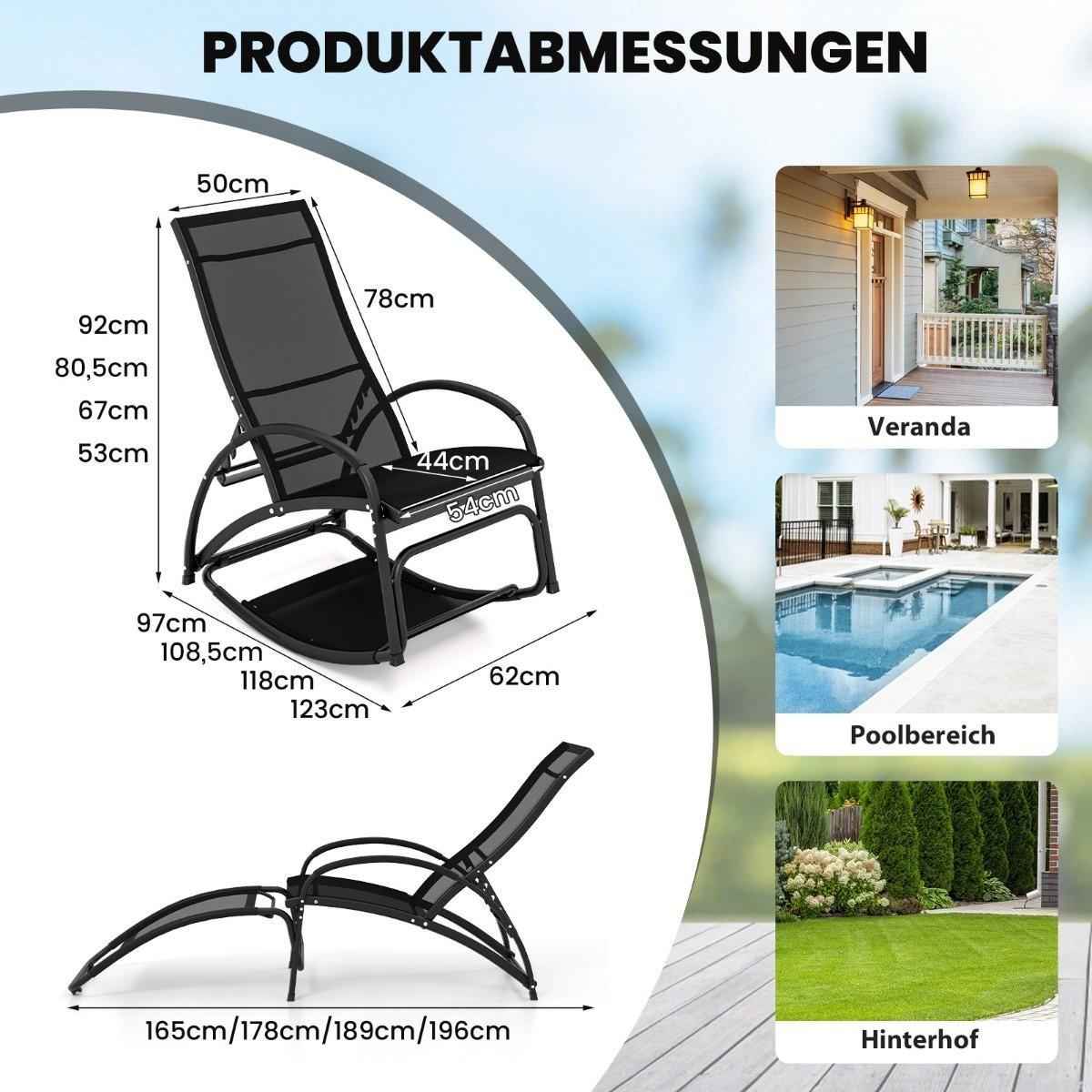 B2X Lettino prendisole trasformabile 2 in 1, sedia a dondolo con schienale e braccioli curvi grigio  