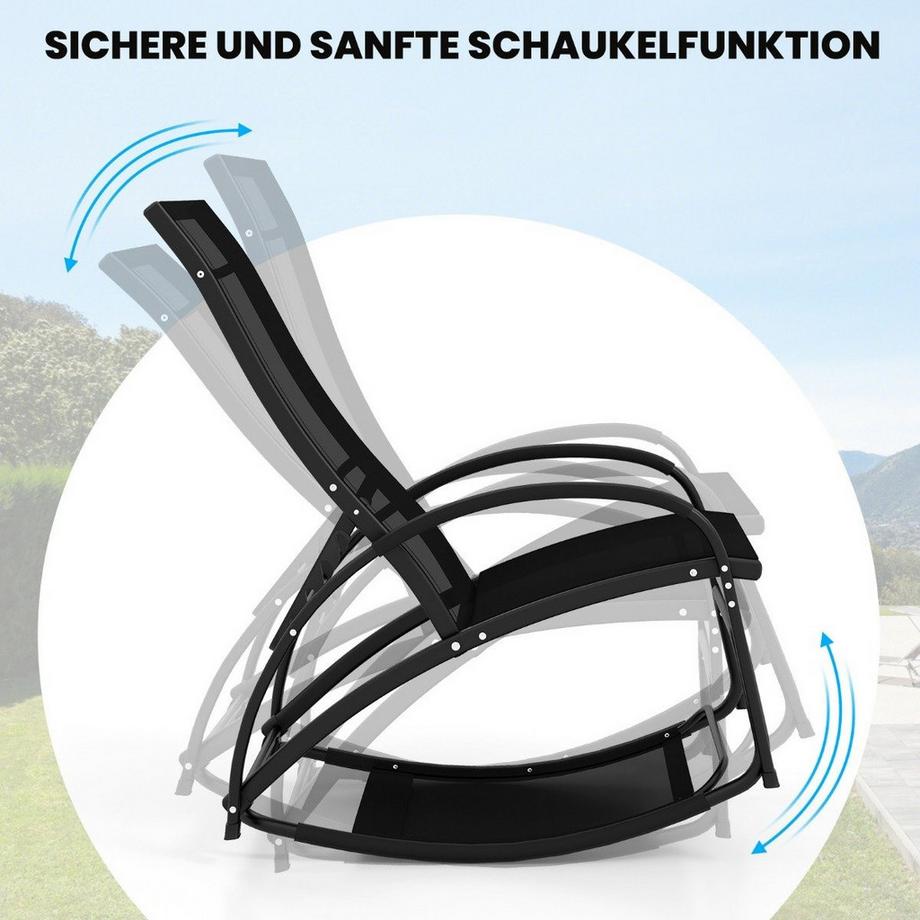 B2X 2 in 1 Sonnenliege wandelbarer Schaukelstuhl mit Rückenlehne und gebogenen Armlehnen Grau  