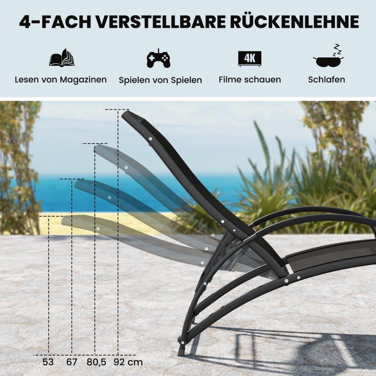 B2X Lettino prendisole trasformabile 2 in 1, sedia a dondolo con schienale e braccioli curvi grigio  