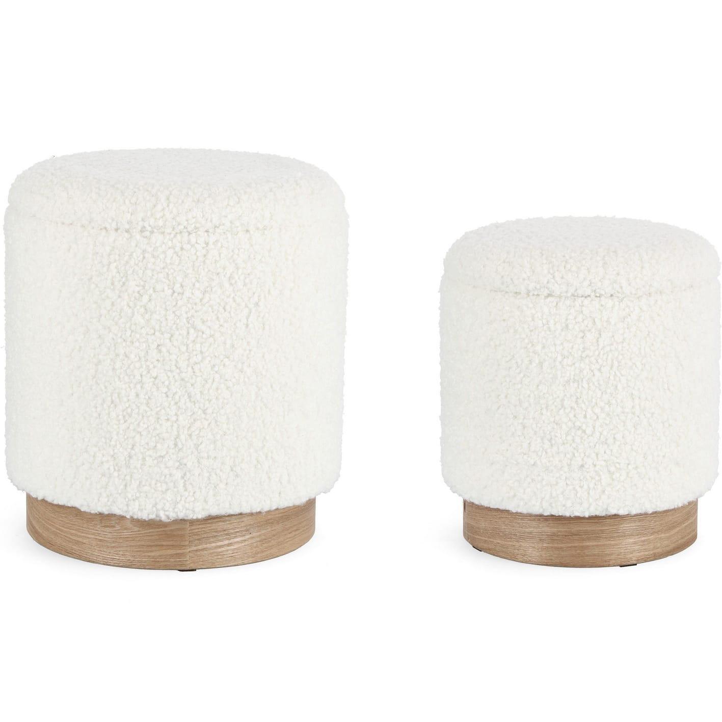 mutoni Pouf con contenitore Zoya bianco (set da 2)  