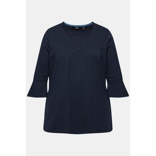 Ulla Popken  Shirt, Zierfalten, A-Linie, Rundhals, 3/4-Volantarm 