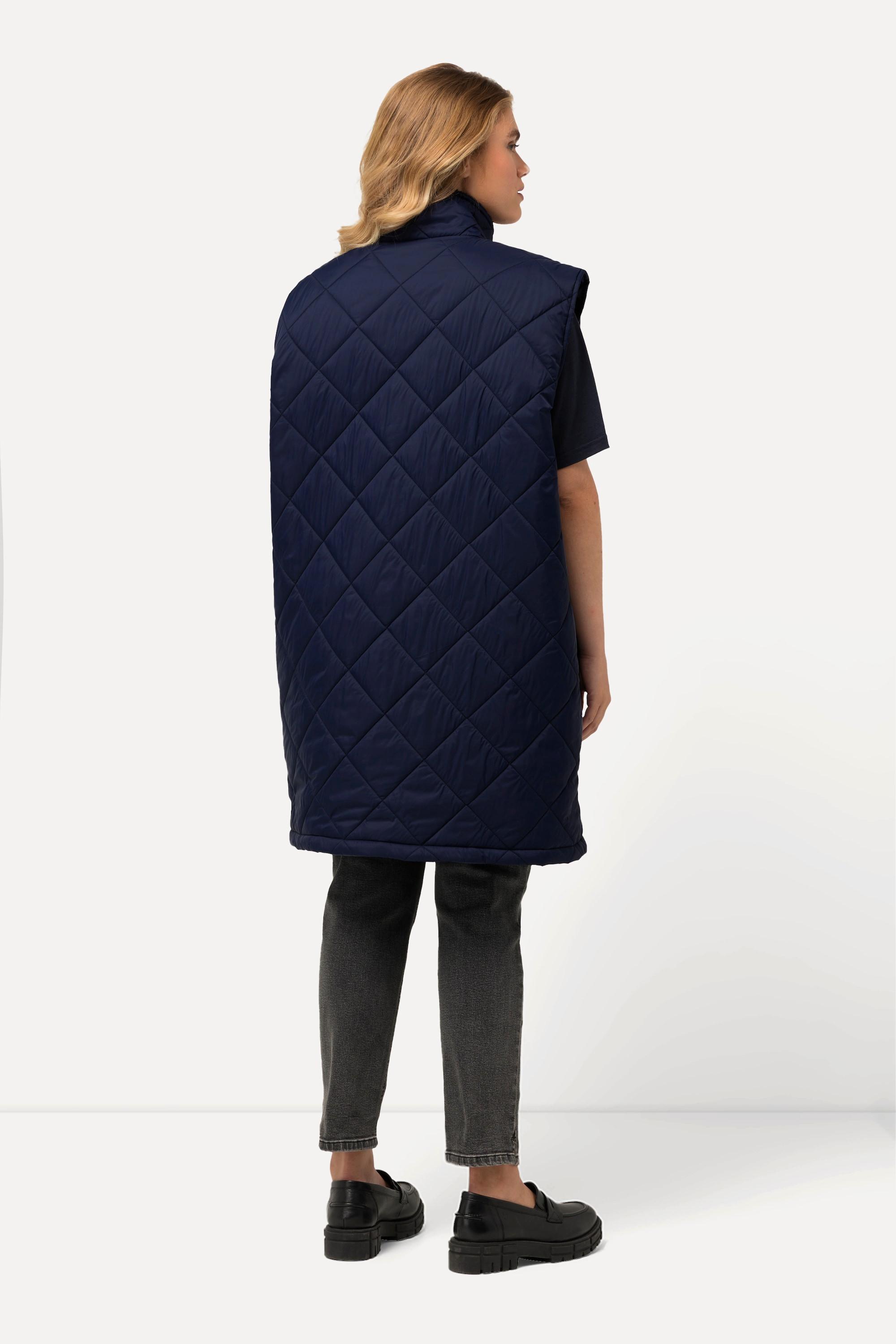 Ulla Popken Long Steppweste Stehkragen Zipper Zipptaschen  