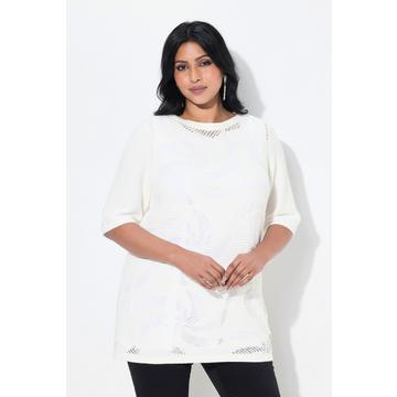 Pullover, Blüten, U-Boot-Ausschnitt, Halbarm