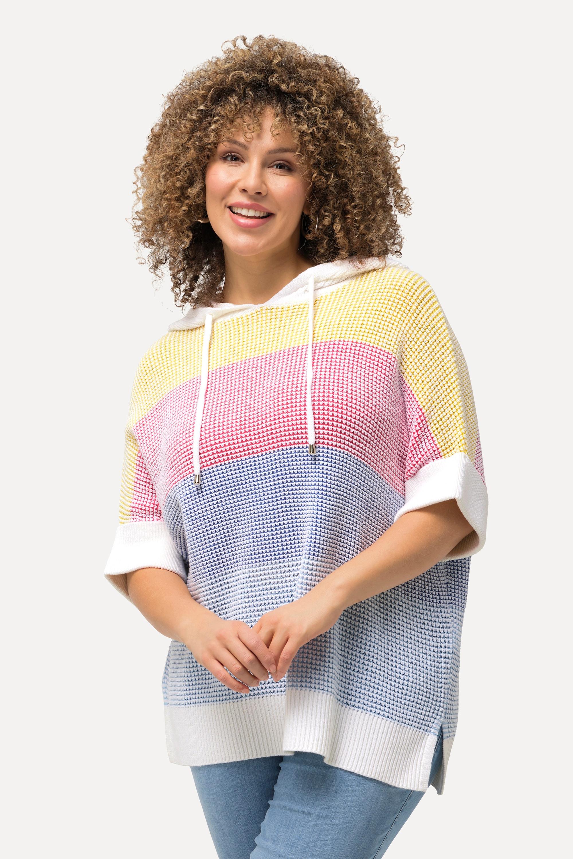 Ulla Popken  Pullover, Blockstreifen, Kapuze, Halbarm 