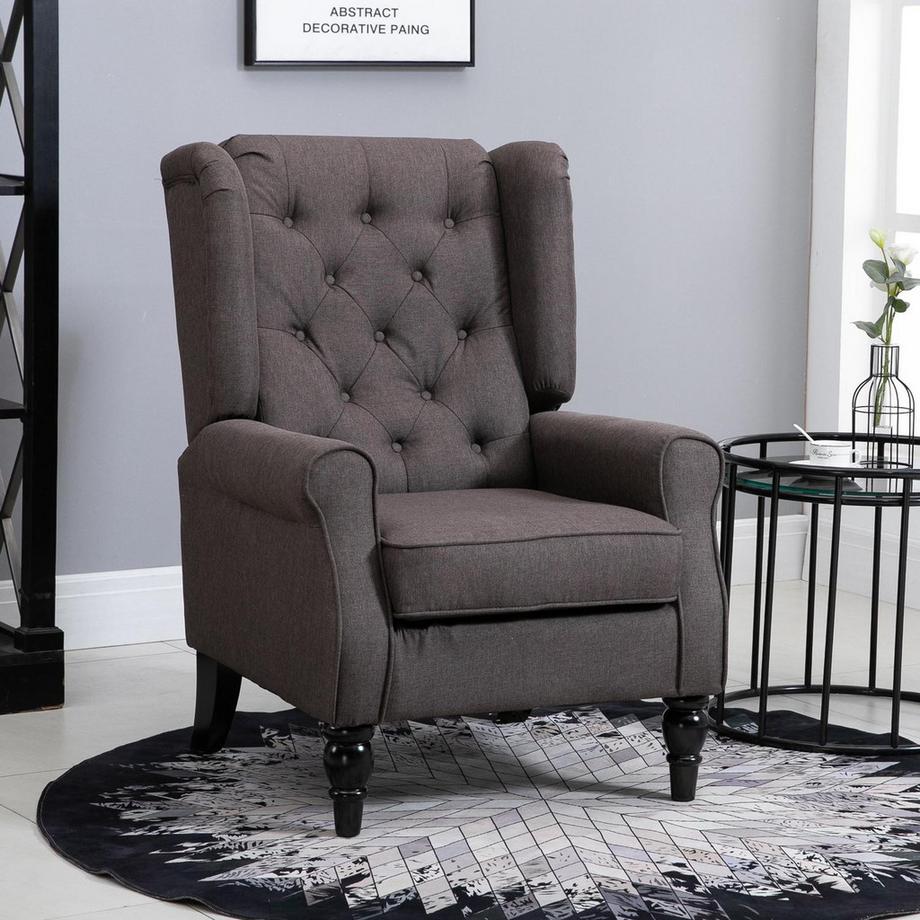 Northio Einzelsessel Relaxsessel Einzelstuhl Mit Tufting Holzfüße Polyester Braun 76 X 86 X 108 Cm  
