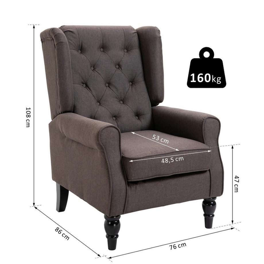 Northio Einzelsessel Relaxsessel Einzelstuhl Mit Tufting Holzfüße Polyester Braun 76 X 86 X 108 Cm  