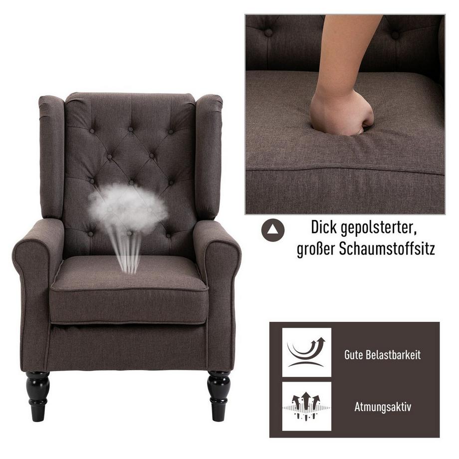 Northio Einzelsessel Relaxsessel Einzelstuhl Mit Tufting Holzfüße Polyester Braun 76 X 86 X 108 Cm  