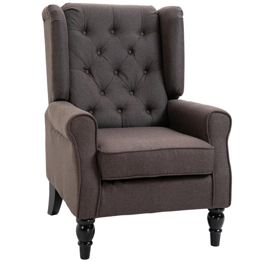 Einzelsessel Relaxsessel Einzelstuhl Mit Tufting Holzfüße Polyester Braun 76 X 86 X 108 Cm