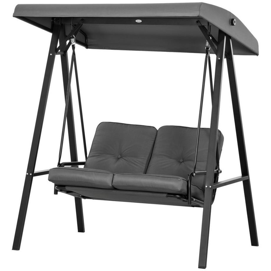 Hollywoodschaukel 2-Sitzer Gartenschaukel mit Verstellbarem Dach, Kissen, Schaukelbank bis 220 kg Belastbar, für Garten, Balkon, Dunkelgrau, 145 x 116 x 172 cm