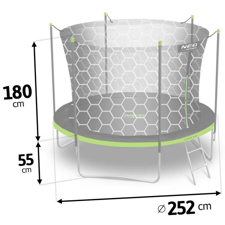 B2X  Trampoline de jardin 8ft/252cm avec filet intérieur et échelle de Neo-Sport 