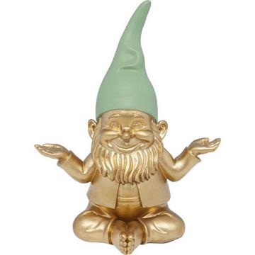 Figurine Deco Nain Méditation Or Vert 19cm