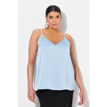 Top dal taglio svasato e smanicato in raso con spalline sottili e scollo a V