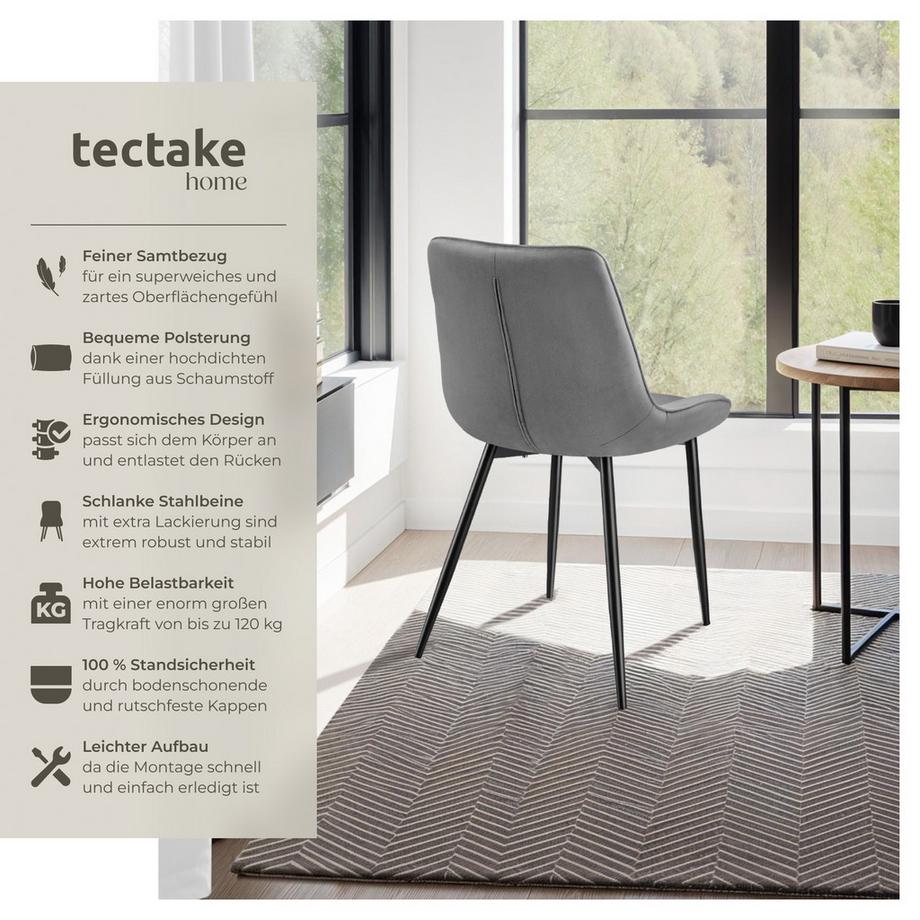 Tectake Lot de chaises MONROE rembourrées aspect velours  