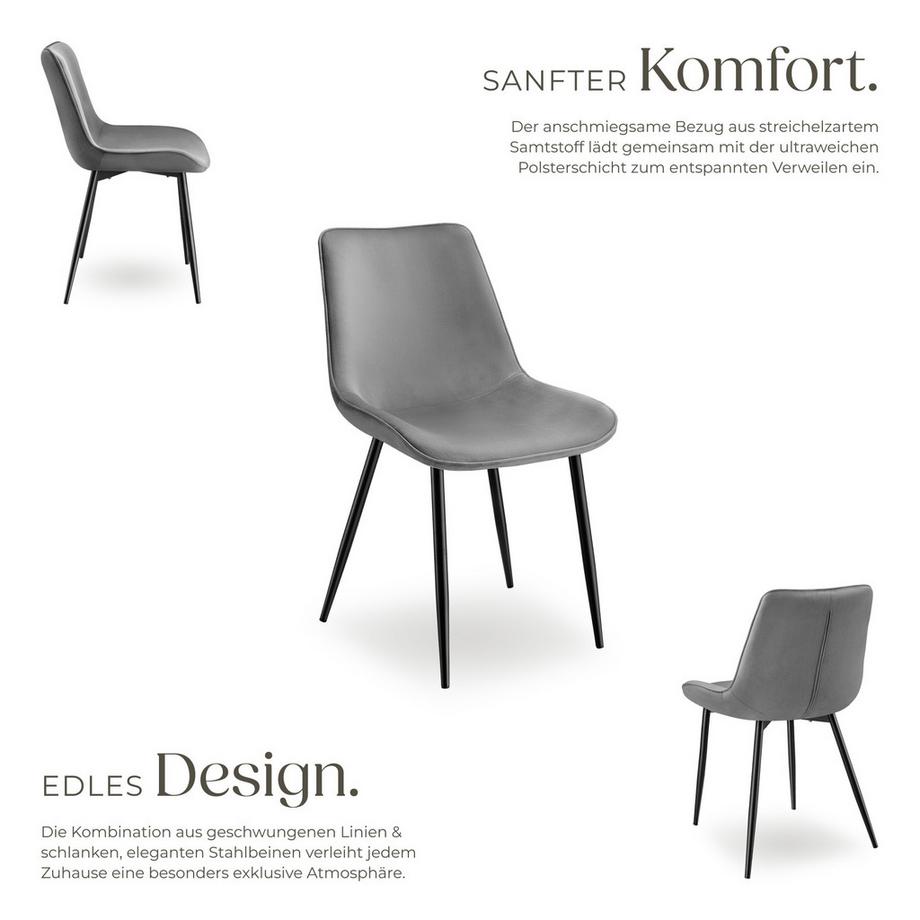 Tectake Lot de chaises MONROE rembourrées aspect velours  