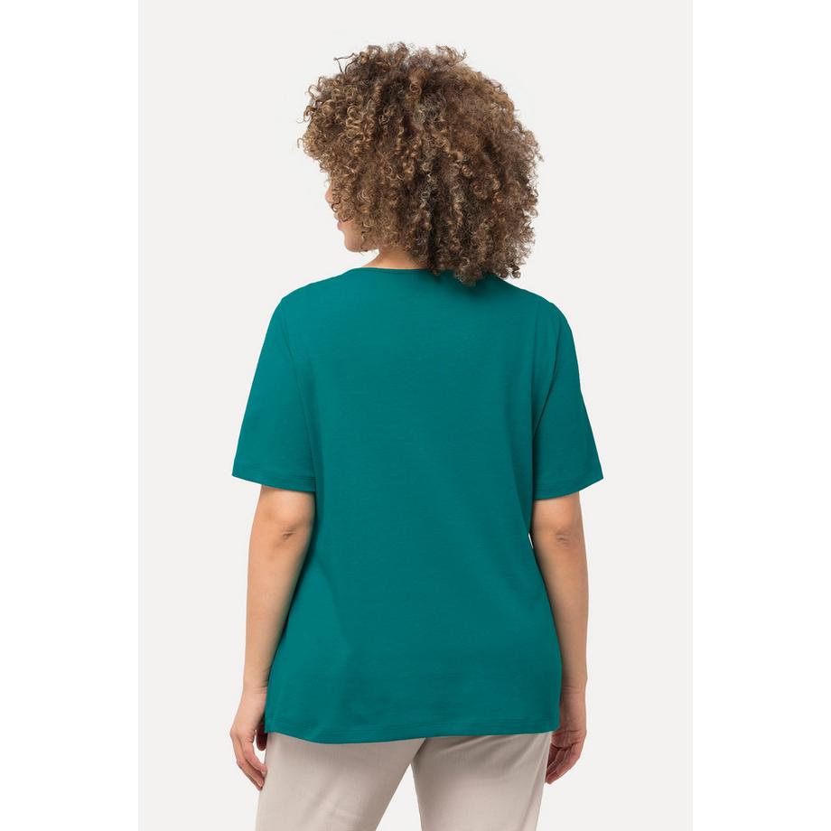 Ulla Popken T-shirt Slim Fit Double Couche Devant Col Rond Manches Courtes  