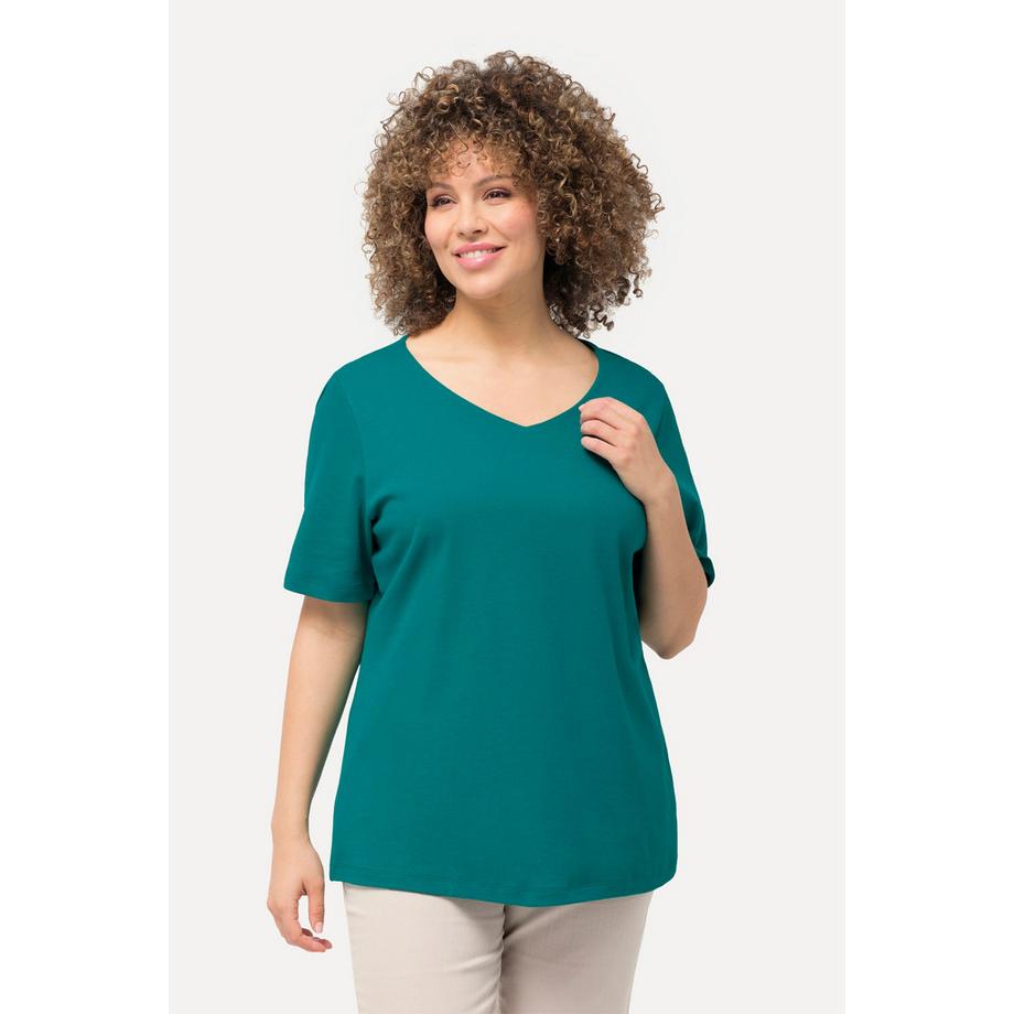 Ulla Popken T-shirt Slim Fit Double Couche Devant Col Rond Manches Courtes  