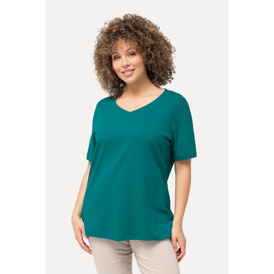 Ulla Popken T-shirt Slim Fit Double Couche Devant Col Rond Manches Courtes  