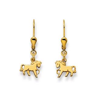 MUAU Schmuck  Ohrhänger mit Patentbrisuren Pferd Gelbgold 750, 27x10mm 