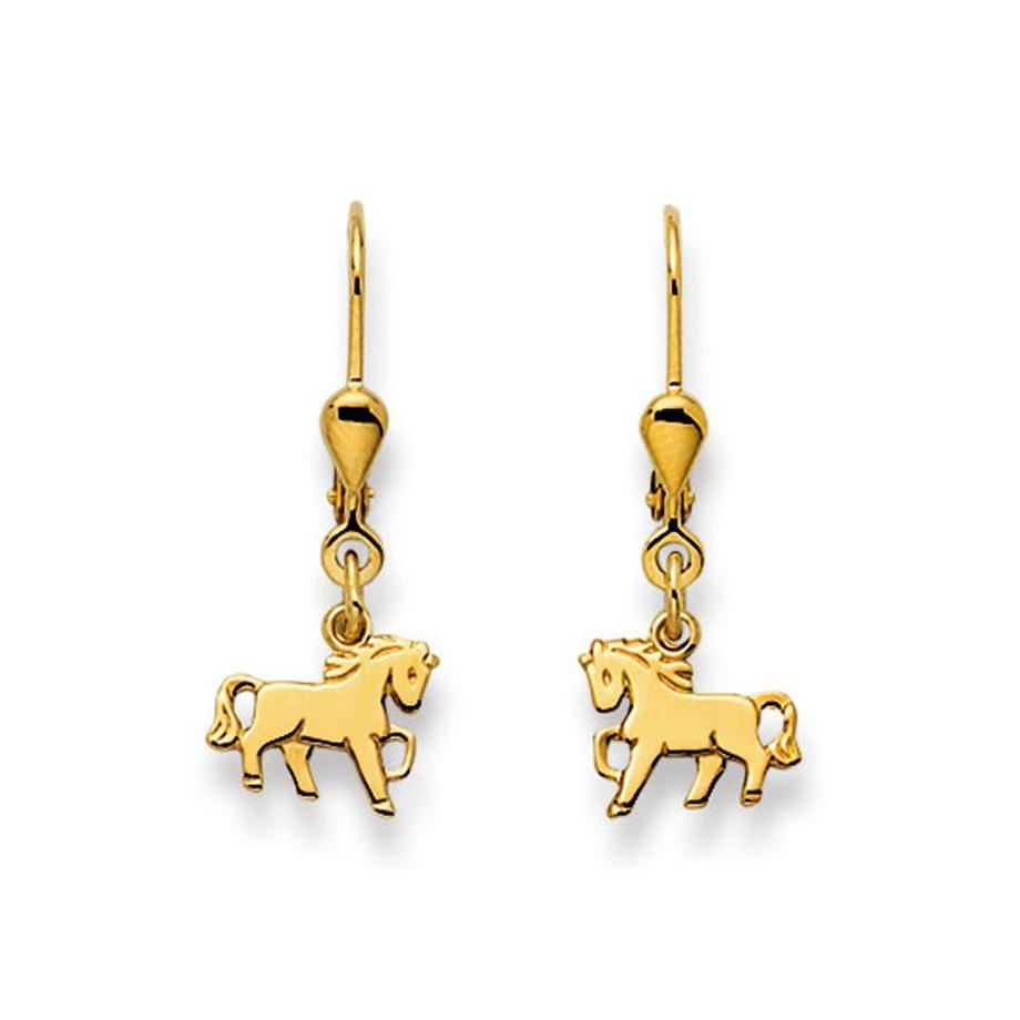MUAU Schmuck  Ohrhänger mit Patentbrisuren Pferd Gelbgold 750, 27x10mm 