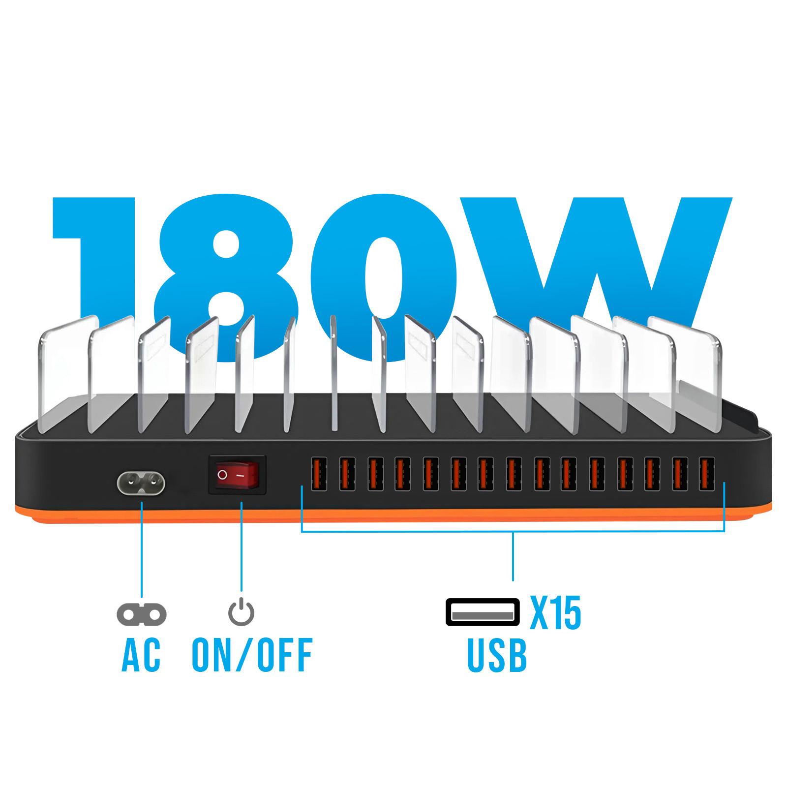 Avizar  Stazione carica 180W 15 USB 3,5A supporto ventola 