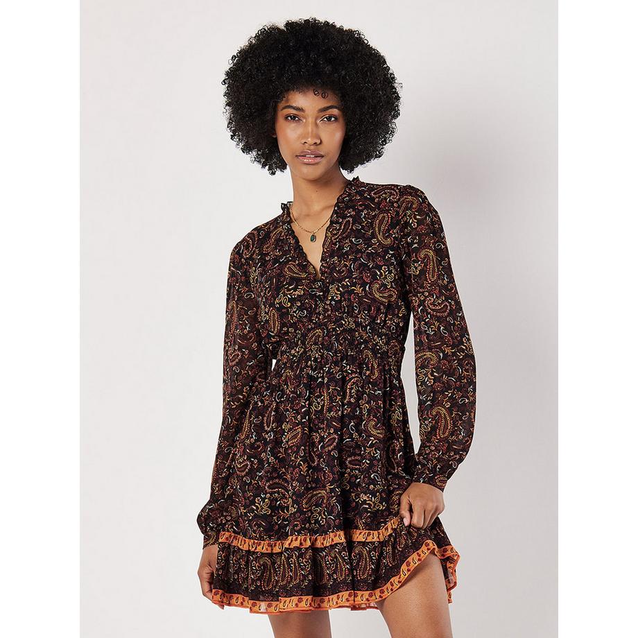 Mini-robe à volants motif cachemire