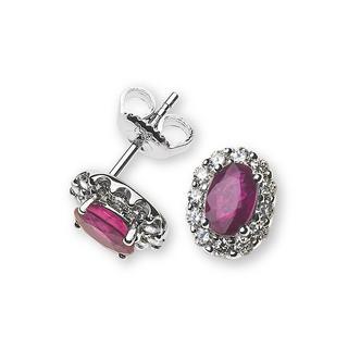 MUAU Schmuck  Clous d'oreilles or blanc 750 rubis 1,13ct. diamants 0,44ct. 10mm 