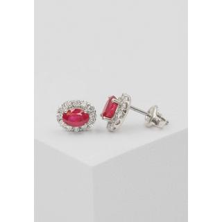 MUAU Schmuck  Clous d'oreilles or blanc 750 rubis 1,13ct. diamants 0,44ct. 10mm 