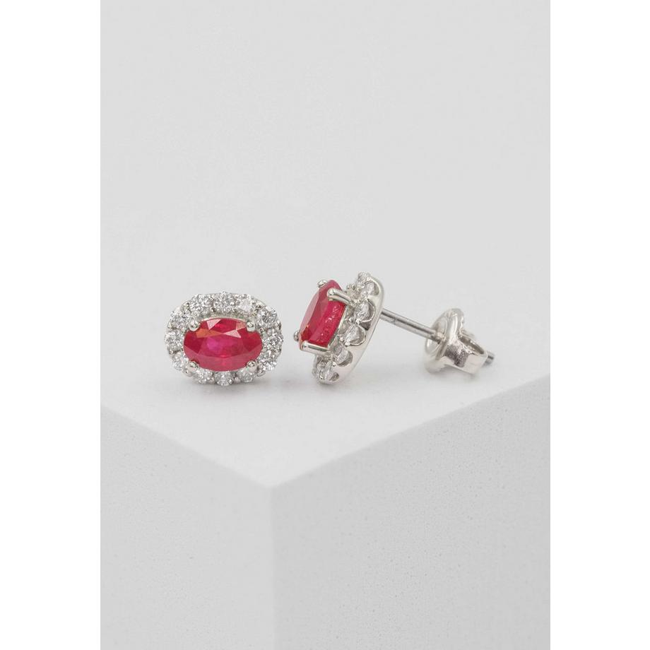 MUAU Schmuck  Ohrringe Weissgold 750 Rubin 1.13ct. Brillanten 0.44ct. 10mm 
