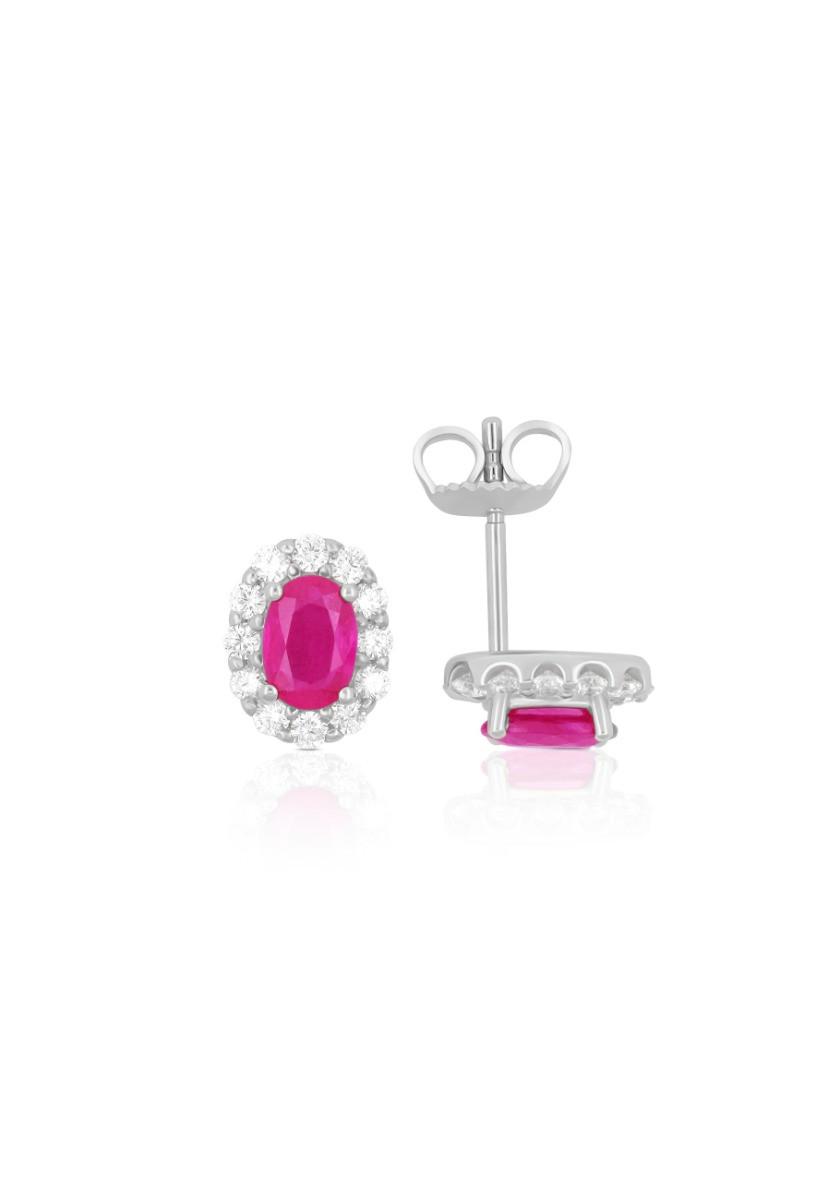 MUAU Schmuck  Clous d'oreilles or blanc 750 rubis 1,13ct. diamants 0,44ct. 10mm 