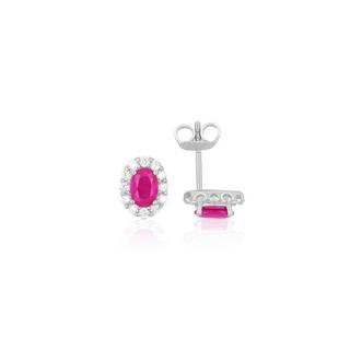 MUAU Schmuck  Clous d'oreilles or blanc 750 rubis 1,13ct. diamants 0,44ct. 10mm 