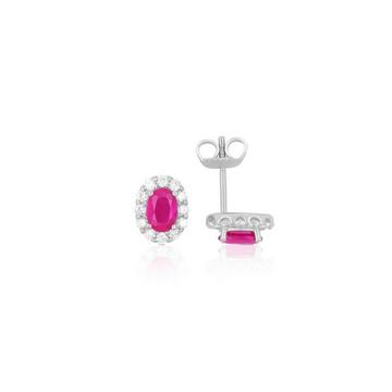 Clous d'oreilles or blanc 750 rubis 1,13ct. diamants 0,44ct. 10mm