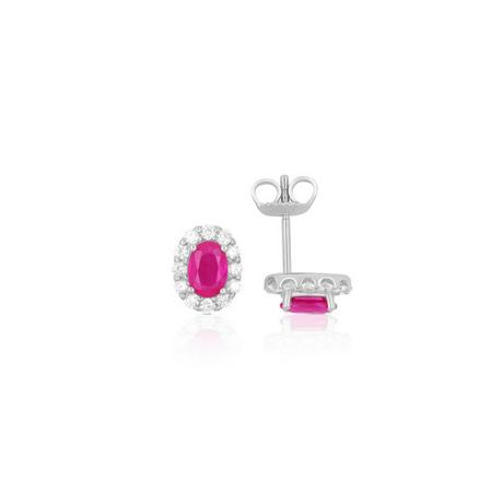 MUAU Schmuck  Clous d'oreilles or blanc 750 rubis 1,13ct. diamants 0,44ct. 10mm 