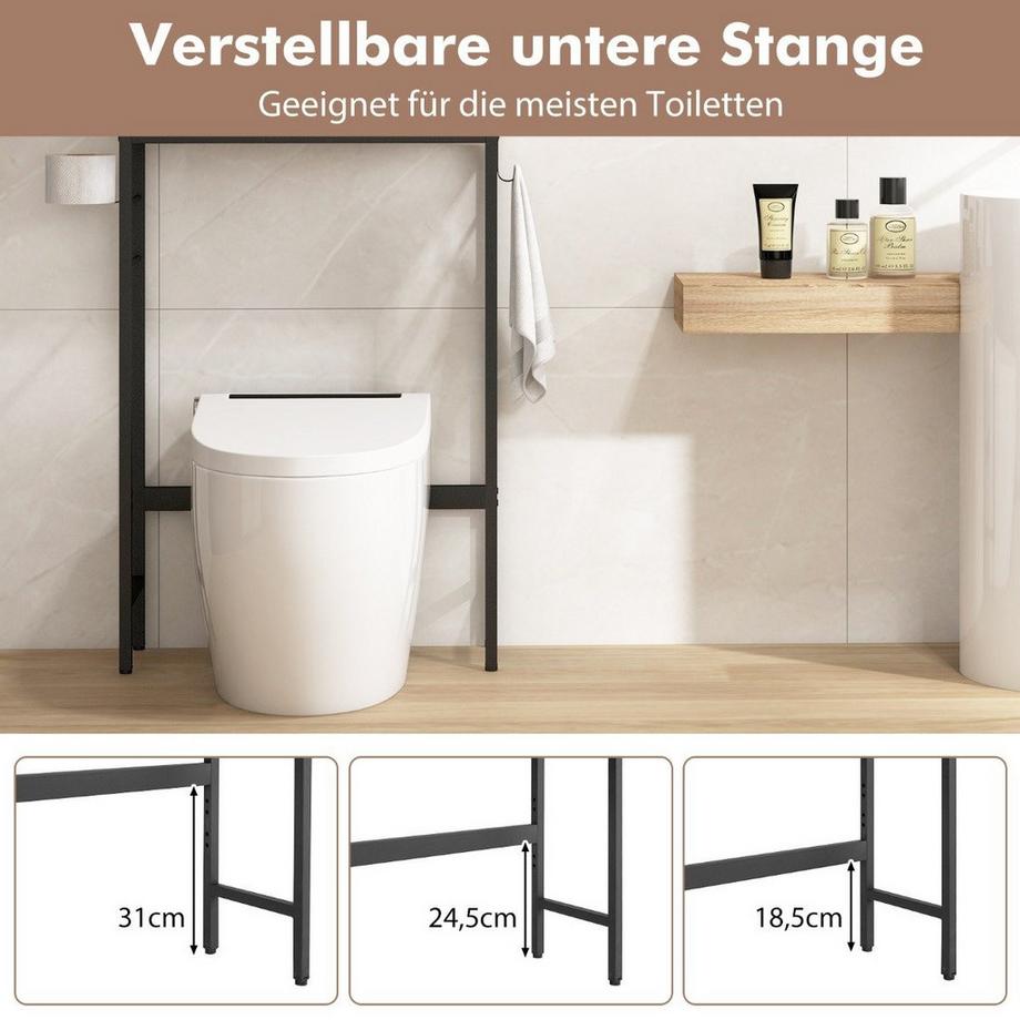 B2X Meuble de toilette étagère de toilette sur pied avec 2 portes & 2 crochets 63 x 23 x 165,5 cm blanc  