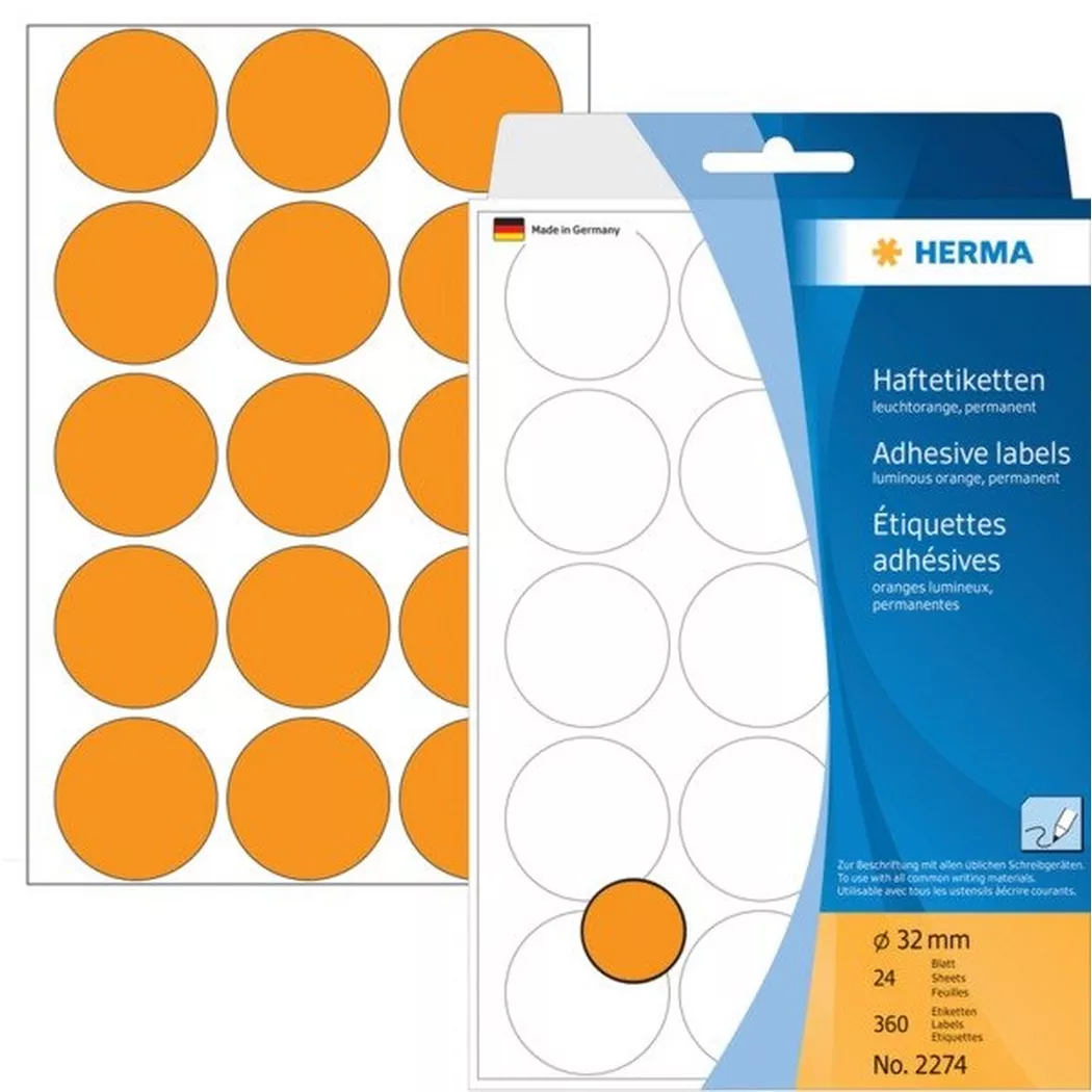 HERMA – Etiketten rund 32mm 2274 orange 360 Stück, One Size