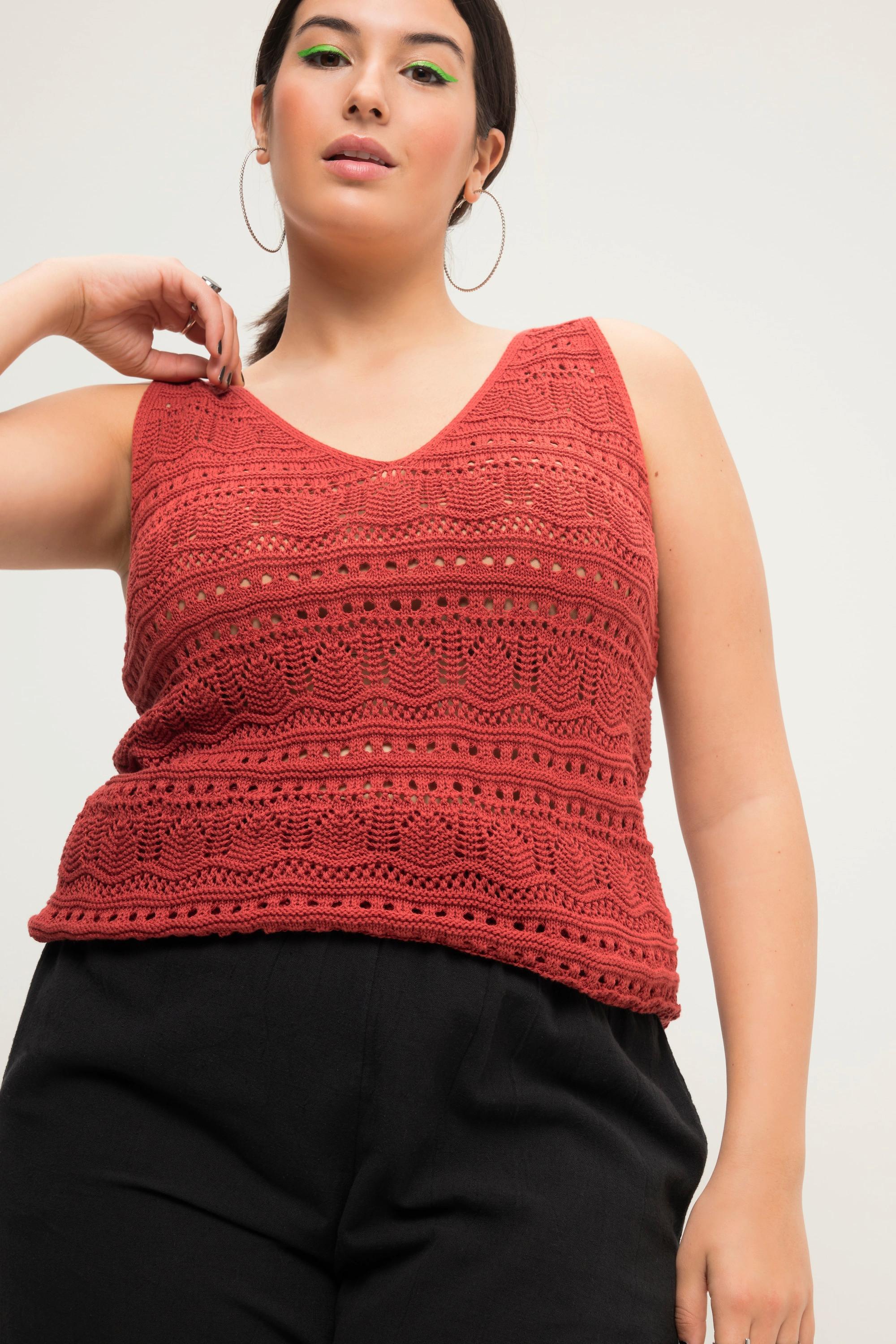 Studio Untold Top Maille Ajourée Ligne A Col V Ourlet Ondulé  