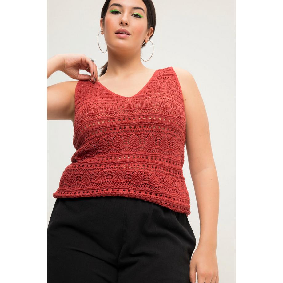 Studio Untold Ajourstrick A-Linie V-Ausschnitt Top Wellensaum  